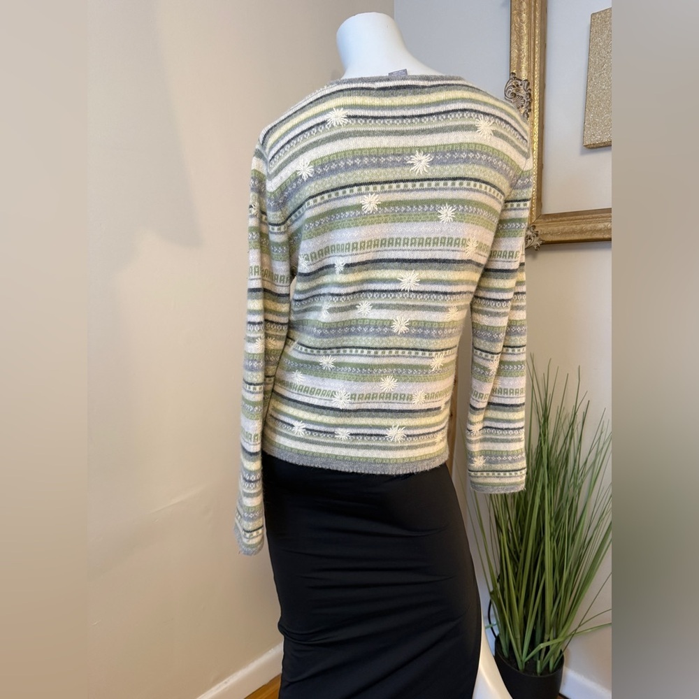 Carroll Reed Wool Blend Button Down Cardigan Long Sleeve Sweater Large Green - Picture 3 of 4